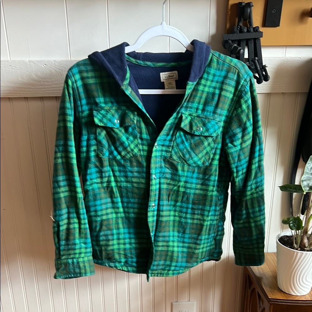Green Plaid Hooded Shirt Jacket